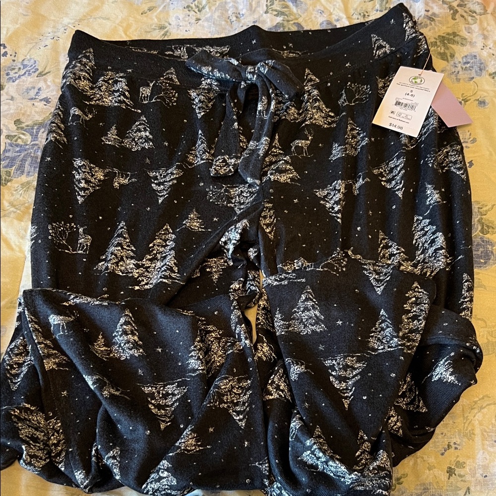 Cozy Black Pajama Pants with Winter Tree Design